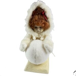 Vintage Santas Best Motionette Animated Snow Girl Rolling Snowball Pushing White